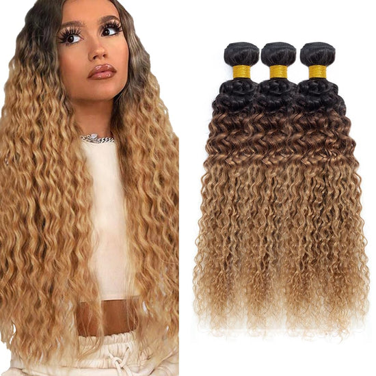 HIHAIR® 1B/4/27 OMBRE WATER WAVE HAIR BUNDLE - 100% HUMAN VIRGIN HAIR