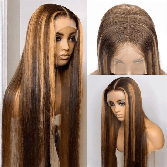 HIHAIR® HIGHLIGHT HONEY BLONDE TL412 STRAIGHT 13*4 LACE FRONTAL WIG - 100% HUMAN VIRGIN HAIR