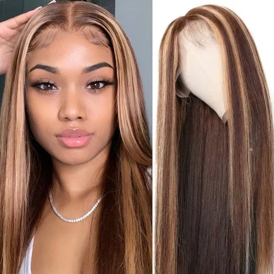 HIHAIR® HIGHLIGHT HONEY BLONDE TL412 STRAIGHT 13*4 LACE FRONTAL WIG - 100% HUMAN VIRGIN HAIR