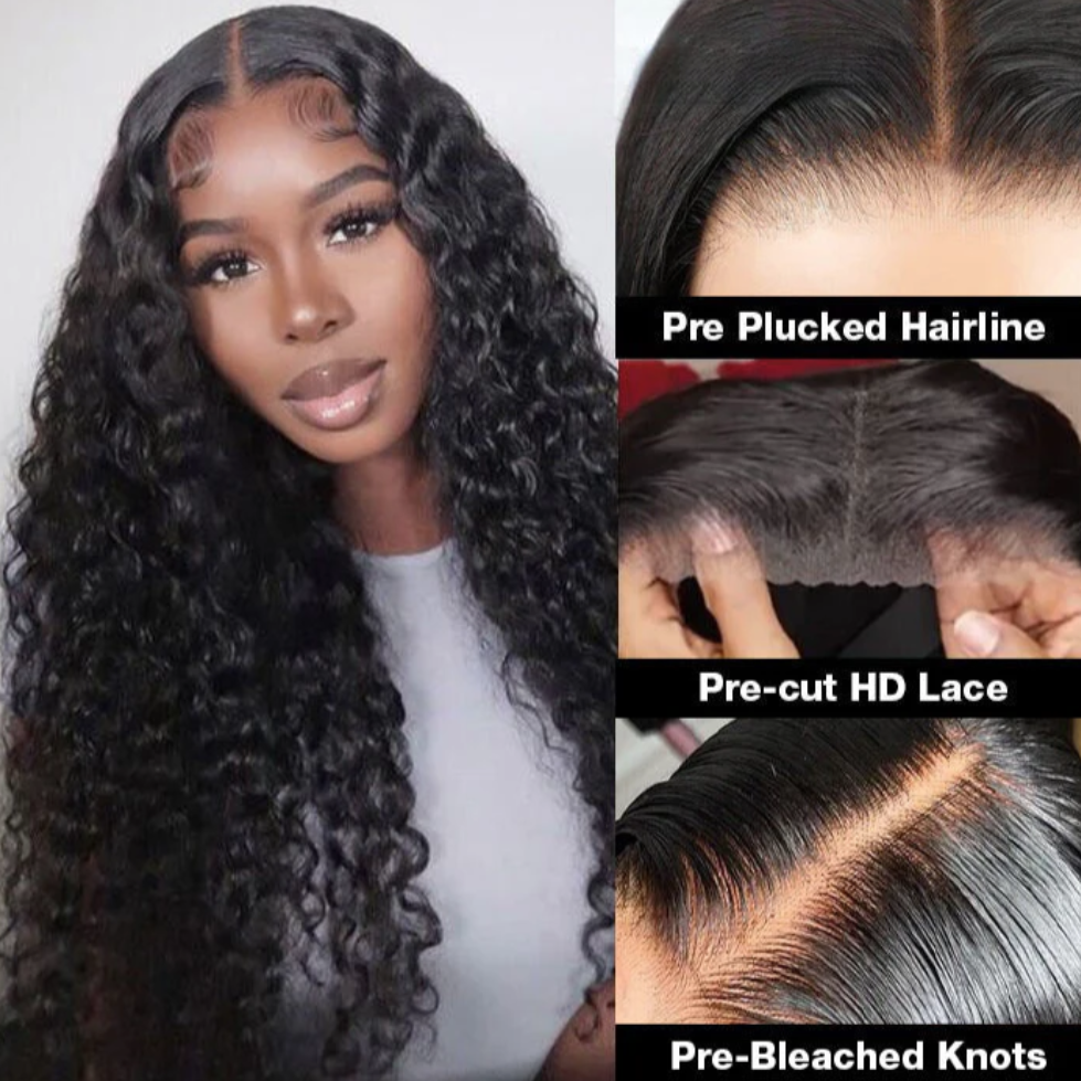 HIHAIR® GLUELESS 7*5 DEEP WAVE PREMIUM 180D LACE WIG - 100% HUMAN VIRGIN HAIR