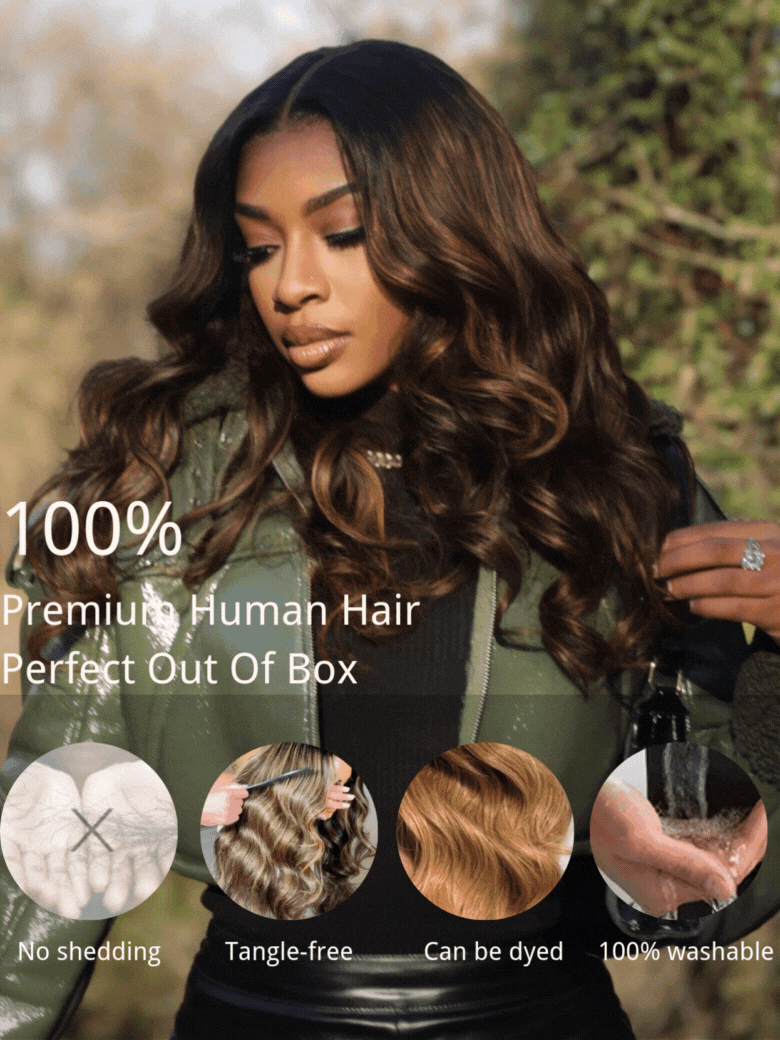 HIHAIR®  7x5 Pre-cut Glueless Lace Balayage Highlight Body Wave with Drawstring Wig