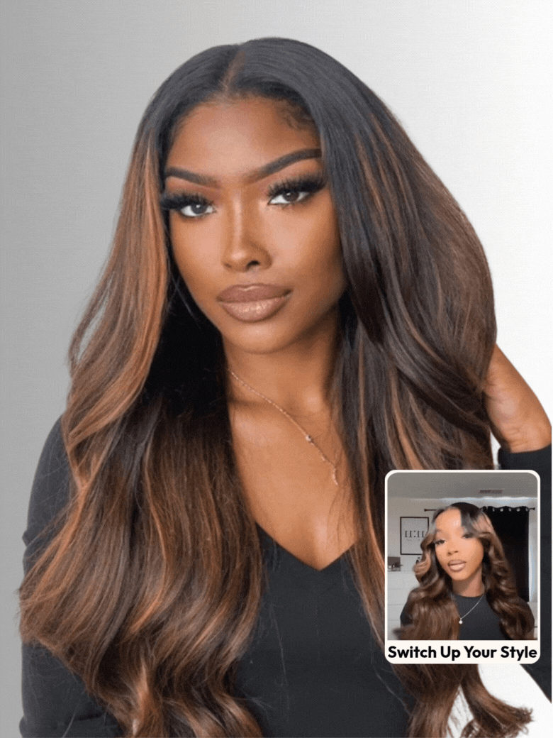 HIHAIR® 7x5 Glueless Lace Balayage Highlights Body Wave with Drawstring Wig Precolored Human Hair Lace Wig