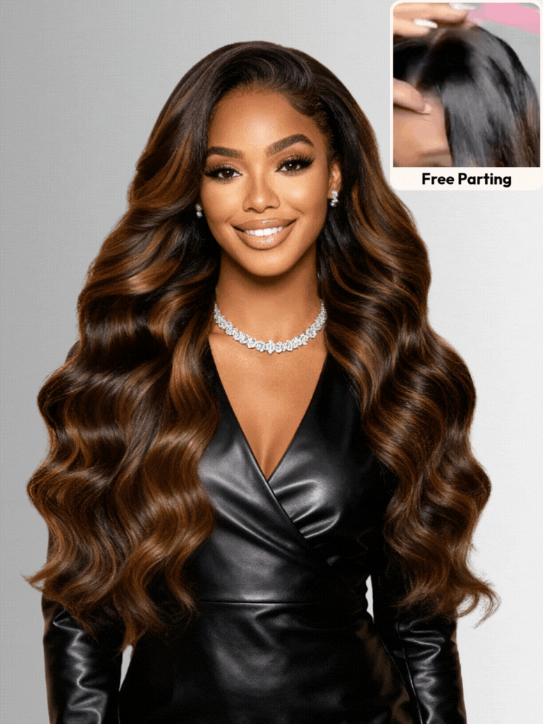 HIHAIR® 7x5 Glueless Lace Balayage Highlights Body Wave with Drawstring Wig Precolored Human Hair Lace Wig