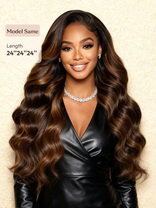 HIHAIR® 7x5 Glueless Lace Balayage Highlights Body Wave with Drawstring Wig Precolored Human Hair Lace Wig