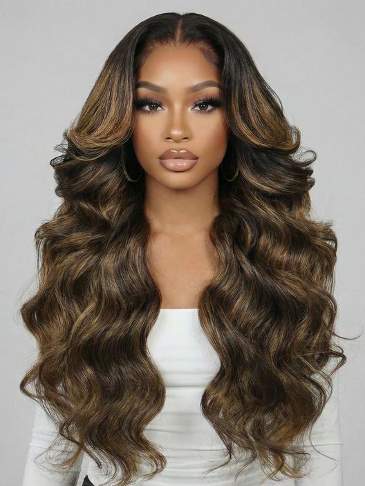 HIHAIR® 7x5 Glueless Lace Balayage Highlights Body Wave with Drawstring Wig Precolored Human Hair Lace Wig