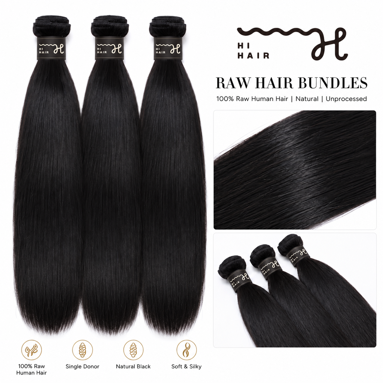HIHAIR® RAW HAIR BUNDLE STRAIGHT - 100% HUMAN VIRGIN HAIR