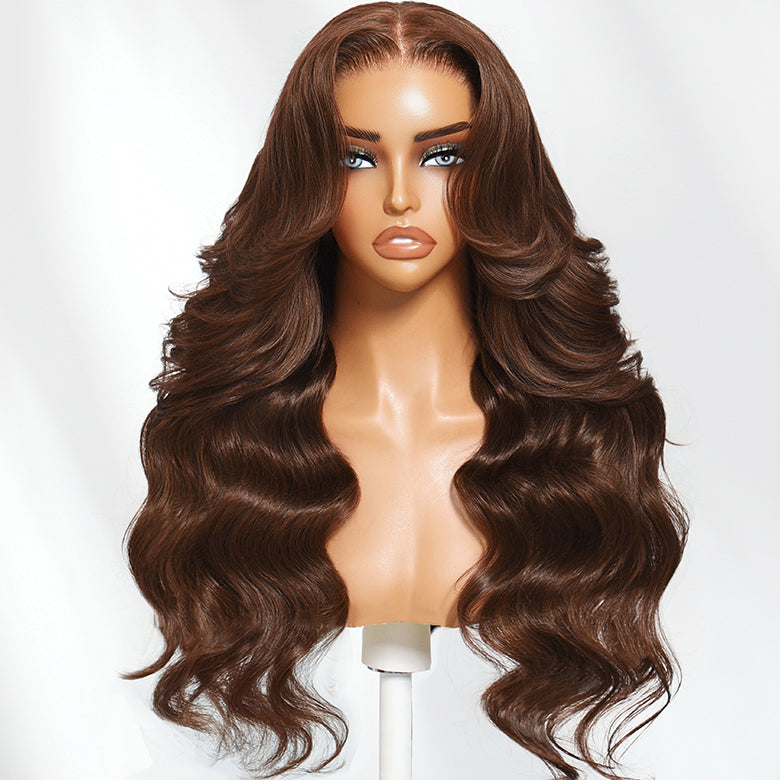 HIHAIR® Auburn Brown 13x4 Precut Lace Loose Wave With Invisi Drawstring 150% Density 100% Human Hair Wig