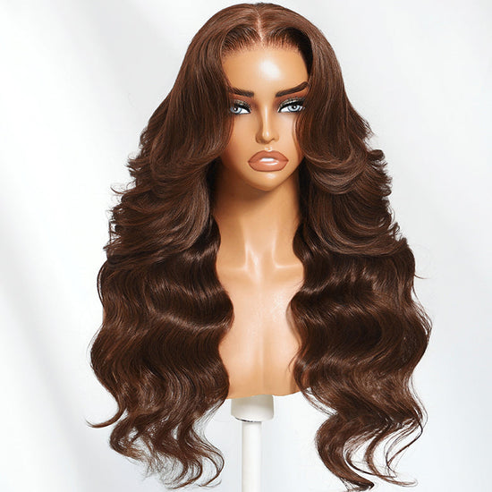 HIHAIR® Auburn Brown 13x4 Precut Lace Loose Wave With Invisi Drawstring 150% Density 100% Human Hair Wig