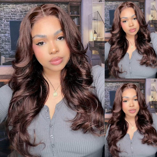 HIHAIR® Auburn Brown 13x4 Precut Lace Loose Wave With Invisi Drawstring 150% Density 100% Human Hair Wig