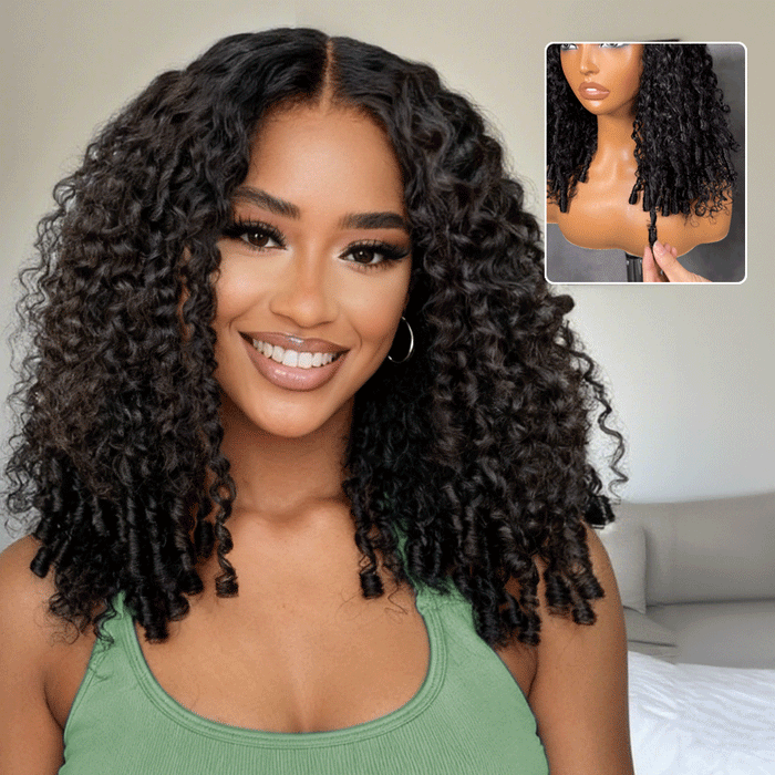 HIHAIR® 7x5 Pre-cut Lace Curly Texture Premium Hair with Drawstring Wig With Finger Coil Ends