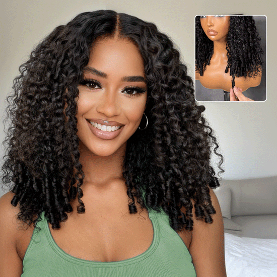 HIHAIR® 7x5 Pre-cut Lace Curly Texture Premium Hair with Drawstring Wig With Finger Coil Ends