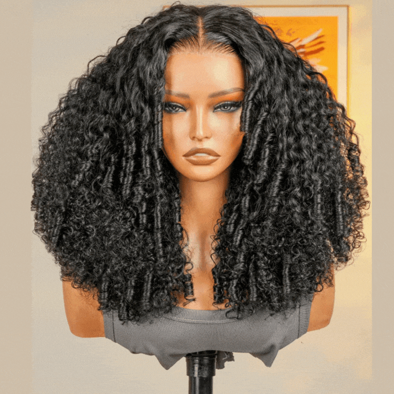HIHAIR® 7x5 Pre-cut Lace Curly Texture Premium Hair with Drawstring Wig With Finger Coil Ends