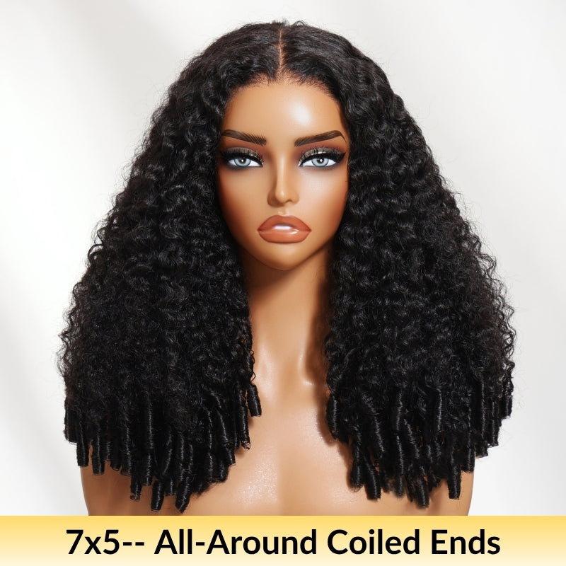 HIHAIR® 7x5 Pre-cut Lace Curly Texture Premium Hair with Drawstring Wig With Finger Coil Ends