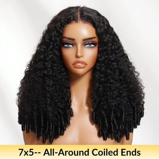 HIHAIR® 7x5 Pre-cut Lace Curly Texture Premium Hair with Drawstring Wig With Finger Coil Ends