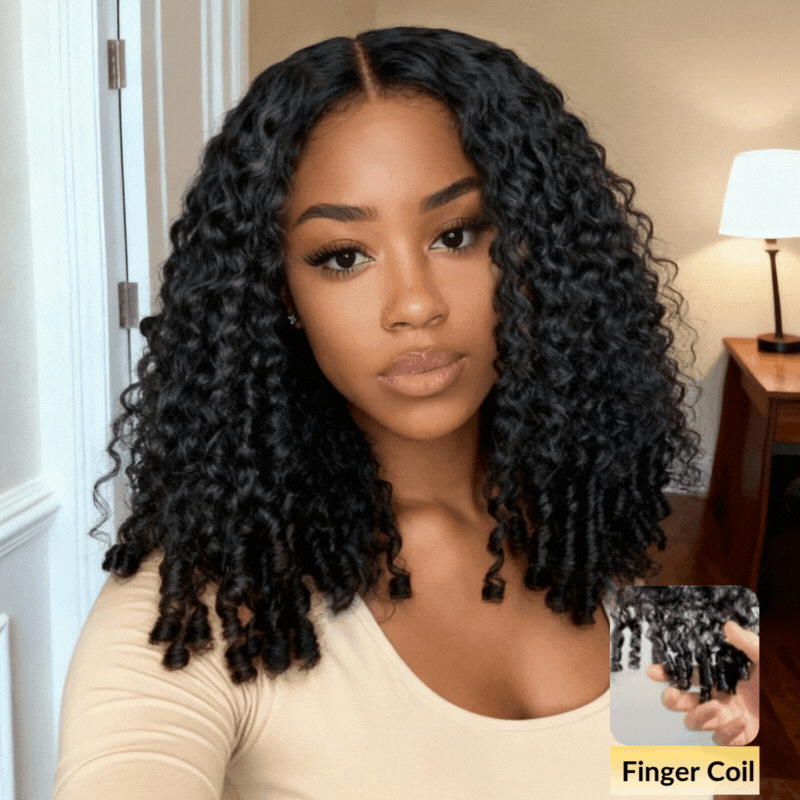 HIHAIR® 7x5 Pre-cut Lace Curly Texture Premium Hair with Drawstring Wig With Finger Coil Ends
