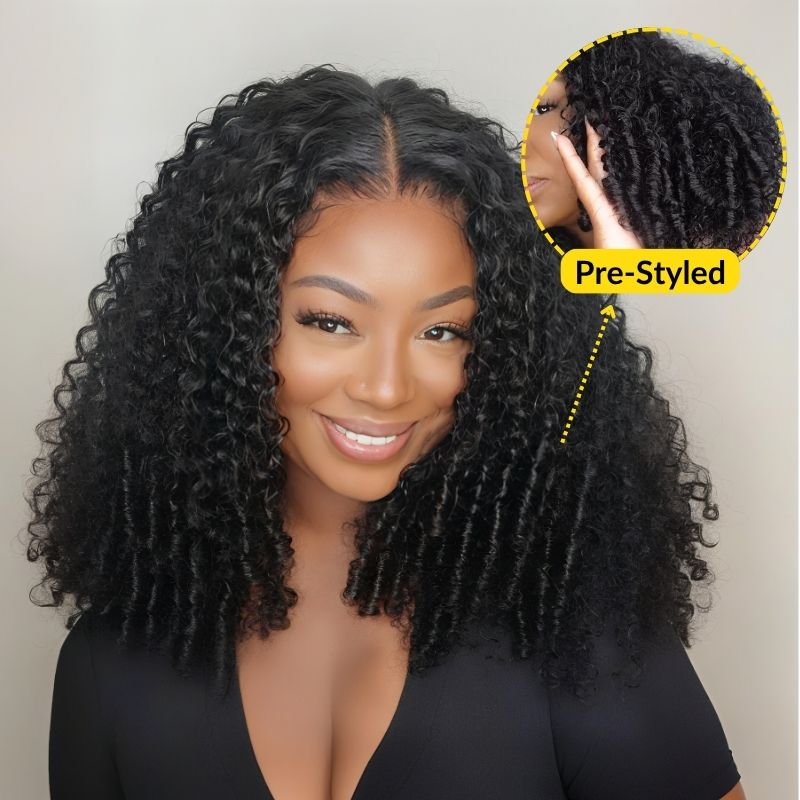 HIHAIR® 7x5 Pre-cut Lace Curly Texture Premium Hair with Drawstring Wig With Finger Coil Ends