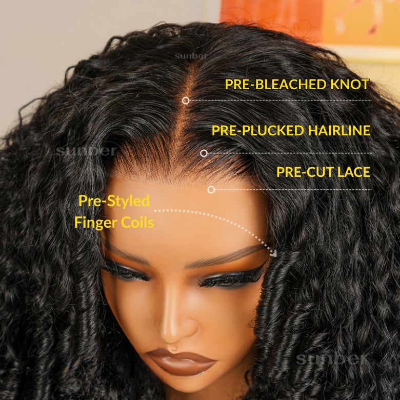 HIHAIR® 7x5 Pre-cut Lace Curly Texture Premium Hair with Drawstring Wig With Finger Coil Ends