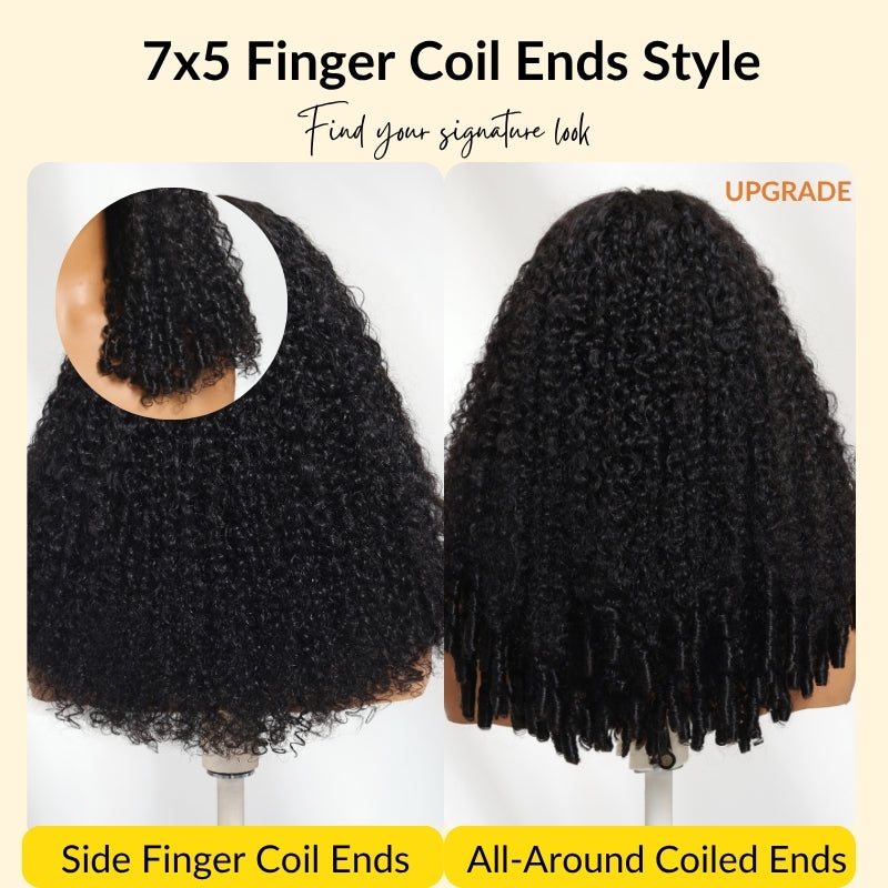 HIHAIR® 7x5 Pre-cut Lace Curly Texture Premium Hair with Drawstring Wig With Finger Coil Ends