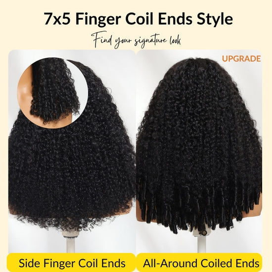 HIHAIR® 7x5 Pre-cut Lace Curly Texture Premium Hair with Drawstring Wig With Finger Coil Ends