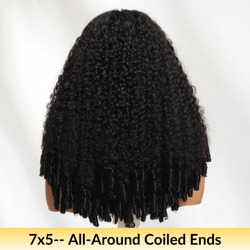 HIHAIR® 7x5 Pre-cut Lace Curly Texture Premium Hair with Drawstring Wig With Finger Coil Ends