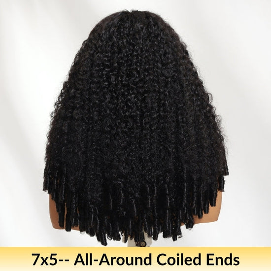 HIHAIR® 7x5 Pre-cut Lace Curly Texture Premium Hair with Drawstring Wig With Finger Coil Ends