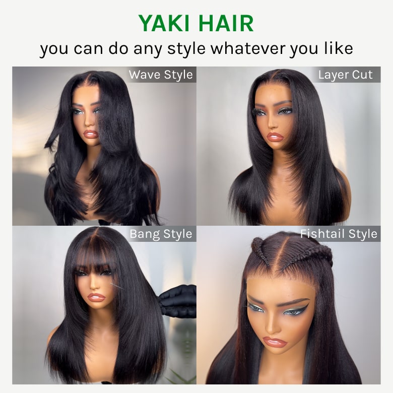 HIHAIR® Yaki Straight 7x5 Pre-cut Glueless Lace Wigs Human Hair Lace Wig