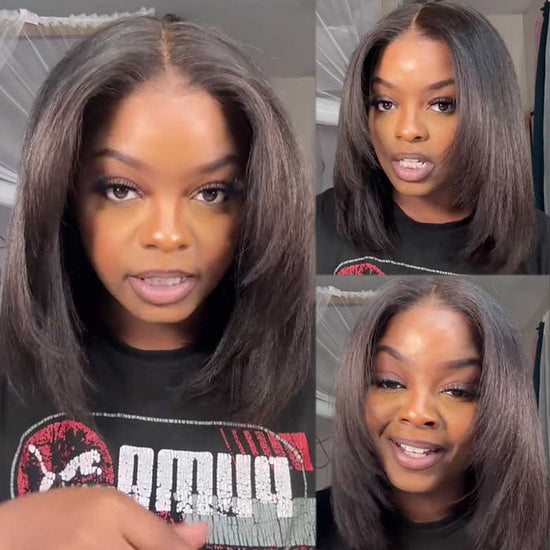 HIHAIR® Yaki Straight 7x5 Pre-cut Glueless Lace Wigs Human Hair Lace Wig