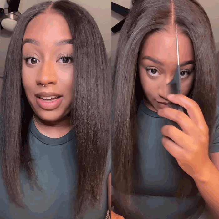 HIHAIR® Yaki Straight 7x5 Pre-cut Glueless Lace Wigs Human Hair Lace Wig