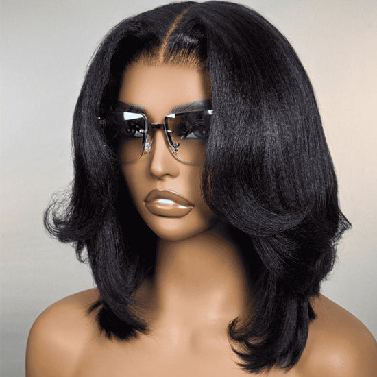 HIHAIR® Yaki Straight 7x5 Pre-cut Glueless Lace Wigs Human Hair Lace Wig