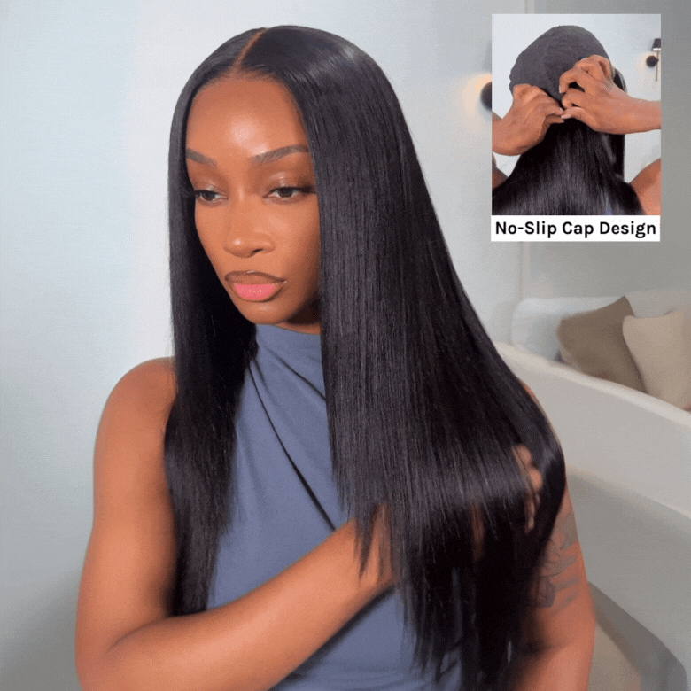 HIHAIR® Yaki Straight 7x5 Pre-cut Glueless Lace Wigs Human Hair Lace Wig