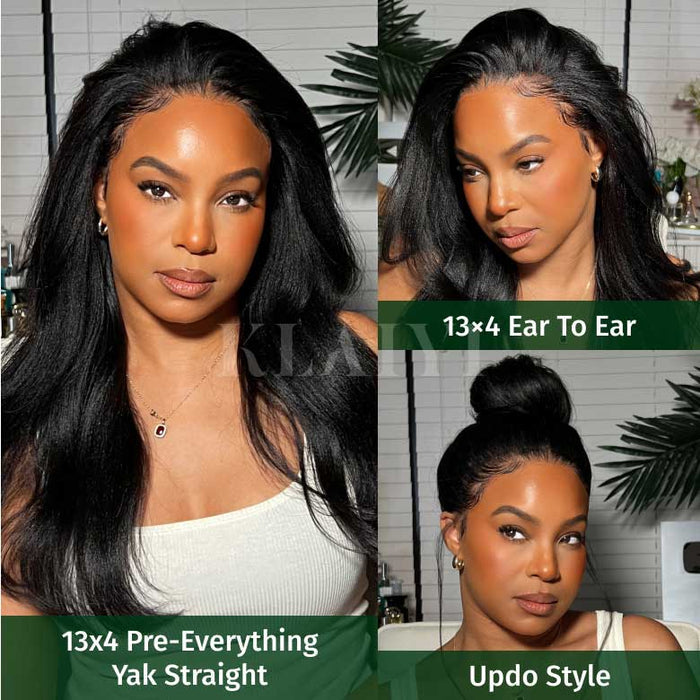 HIHAIR® Yaki Straight 7x5 Pre-cut Glueless Lace Wigs Human Hair Lace Wig