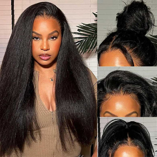 HIHAIR® Yaki Straight 7x5 Pre-cut Glueless Lace Wigs Human Hair Lace Wig