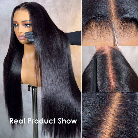 HIHAIR® Yaki Straight 7x5 Pre-cut Glueless Lace Wigs Human Hair Lace Wig