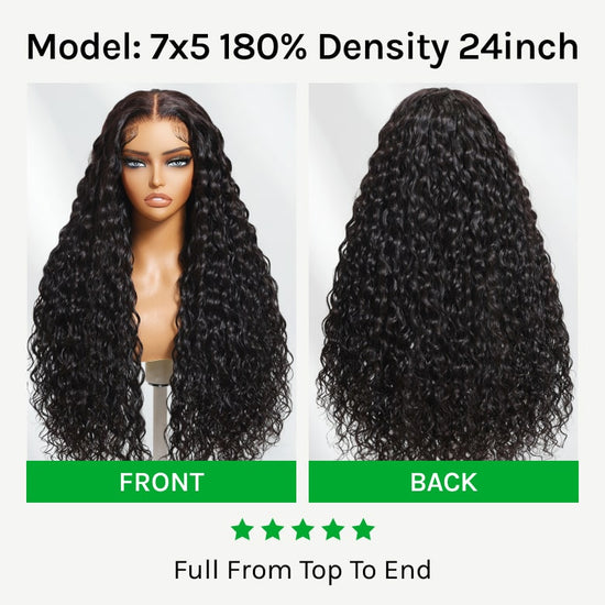 HIHAIR® 7x5 Pre-cut Glueless Water Wave wig with Drawstring With Baby Hair wigs