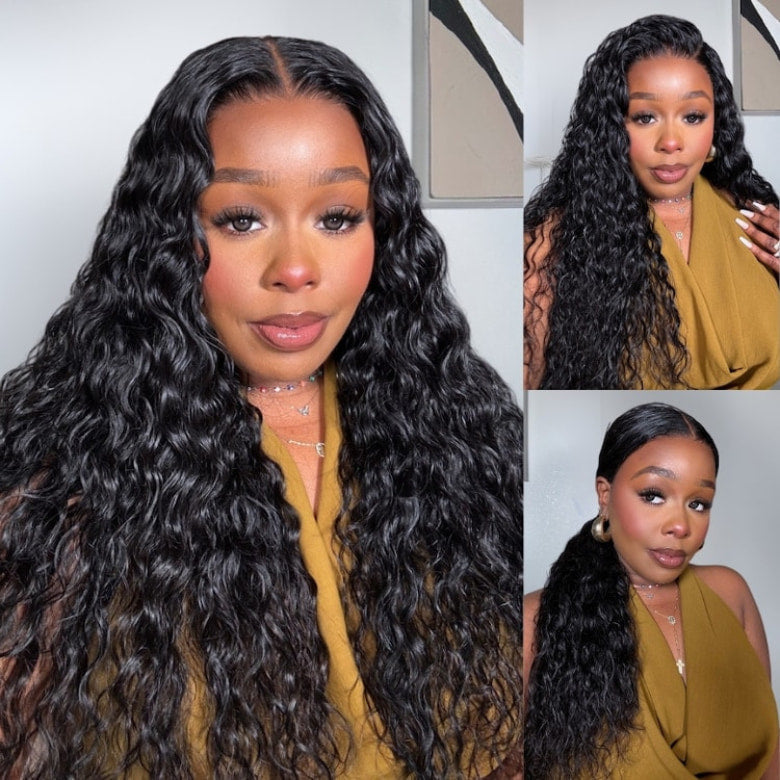 HIHAIR® 7x5 Pre-cut Glueless Water Wave wig with Drawstring With Baby Hair wigs
