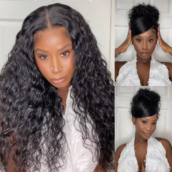 HIHAIR® 7x5 Pre-cut Glueless Water Wave wig with Drawstring With Baby Hair wigs