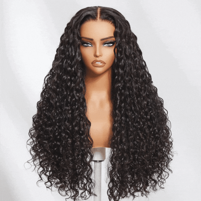 HIHAIR® 7x5 Pre-cut Glueless Water Wave wig with Drawstring With Baby Hair wigs