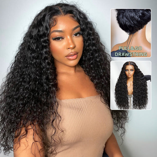 HIHAIR® 7x5 Pre-cut Glueless Water Wave wig with Drawstring With Baby Hair wigs