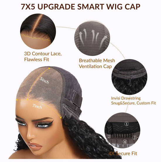 HIHAIR® 7x5 Pre-cut Glueless Water Wave wig with Drawstring With Baby Hair wigs