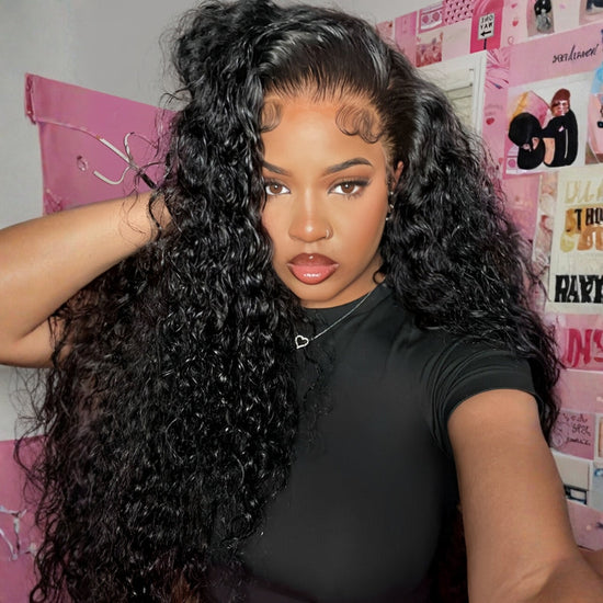 HIHAIR® 7x5 Pre-cut Glueless Water Wave wig with Drawstring With Baby Hair wigs