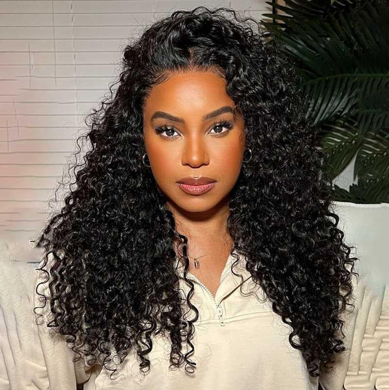 HIHAIR® 7x5 Pre-cut Glueless Water Wave wig with Drawstring With Baby Hair wigs
