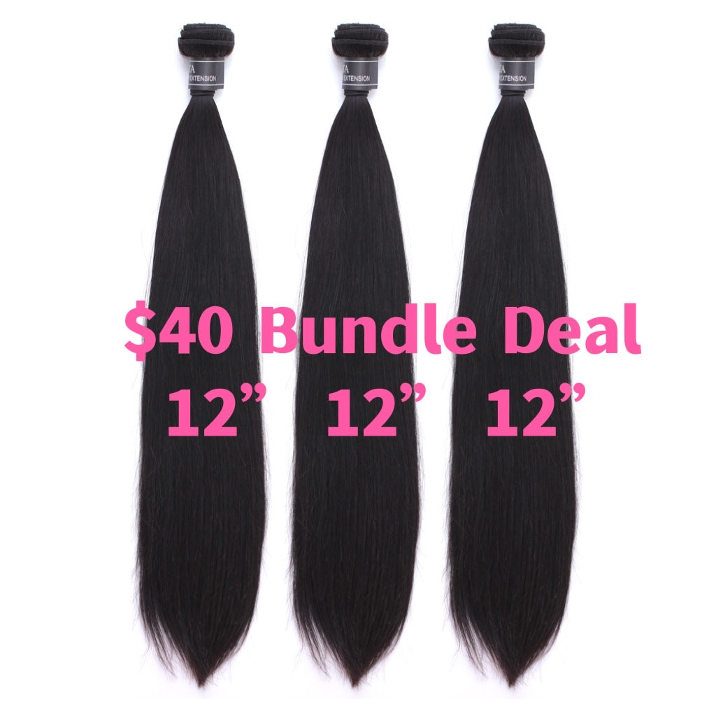 $40 BUNDLE DEAL 12" 12" 12"- 100% Human Virgin Hair