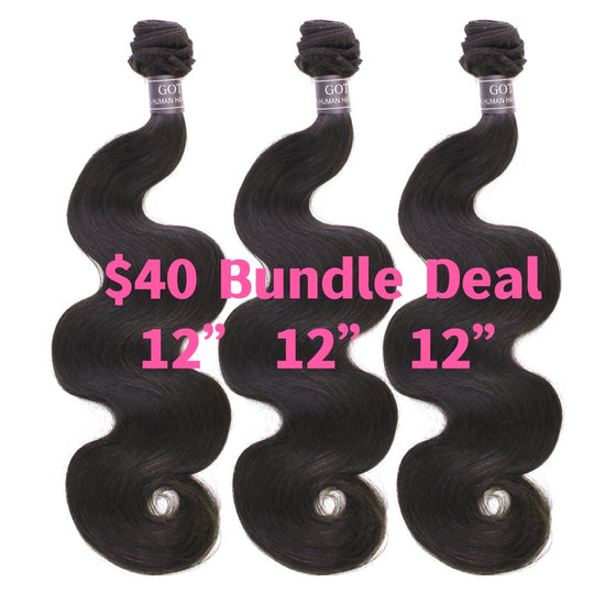 $40 BUNDLE DEAL 12" 12" 12"- 100% Human Virgin Hair