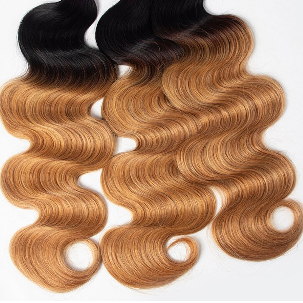 DARK ROOT HONEY BLONDE 1B/27 BODY WAVE HAIR BUNDLE - 100% HUMAN VIRGIN HAIR