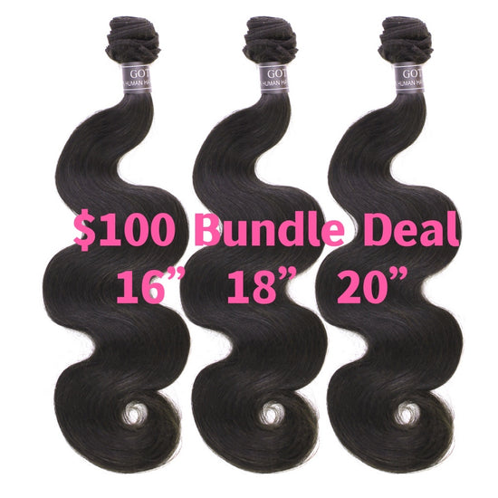 $100 BUNDLE DEAL 16" 18" 20"- 100% Human Virgin Hair