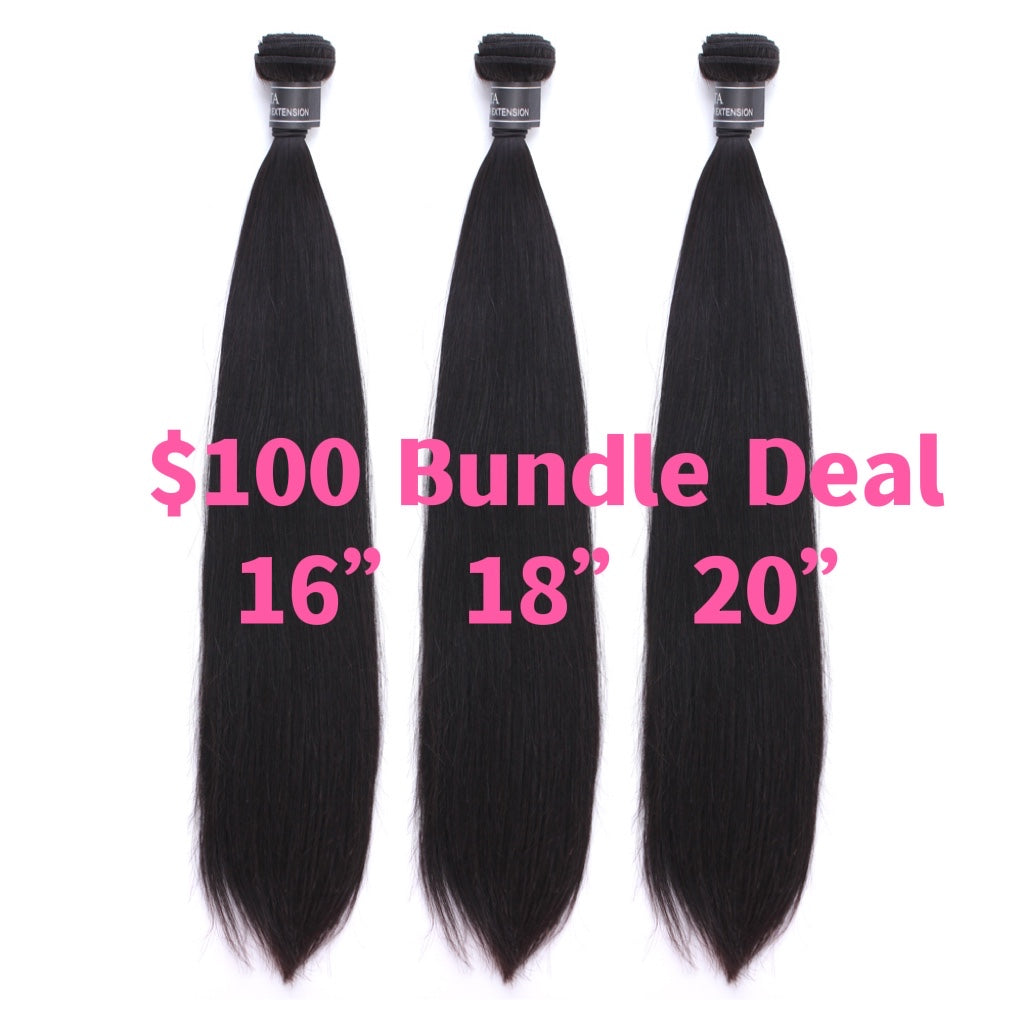 $100 BUNDLE DEAL 16" 18" 20"- 100% Human Virgin Hair